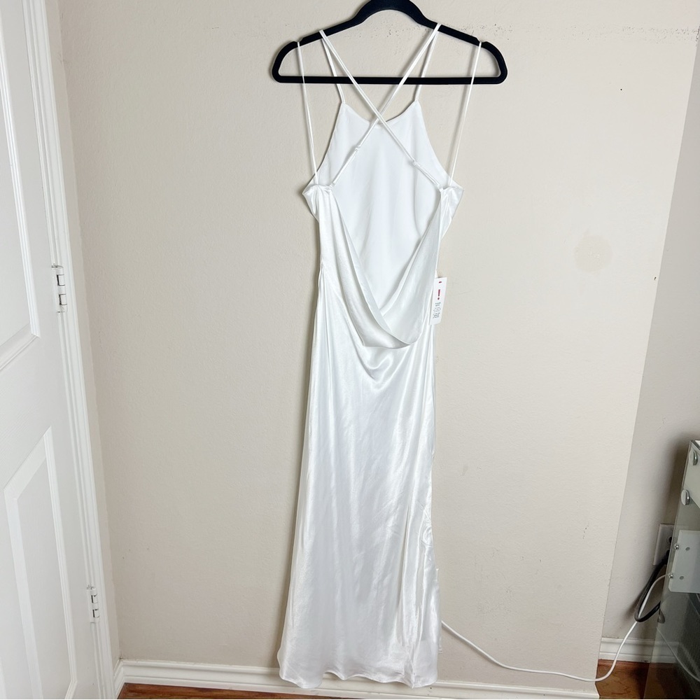 Bardot Slip Dress Large US 8 Mila Cowl Back Orchid White Midi Slit Satin Bridal - Picture 4 of 11